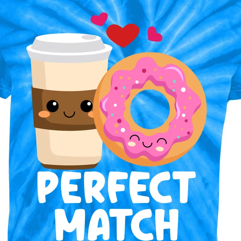 Perfect Match Valentines Day Coffee Donut Love Funny Pajama Gift Kids Tie-Dye T-Shirt