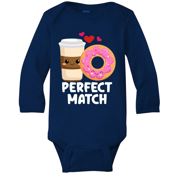 Perfect Match Valentines Day Coffee Donut Love Funny Pajama Gift Baby Long Sleeve Bodysuit