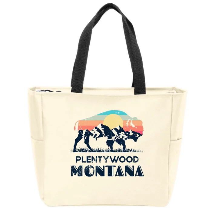 Plentywood Montana Vintage Hiking Bison Nature Zip Tote Bag