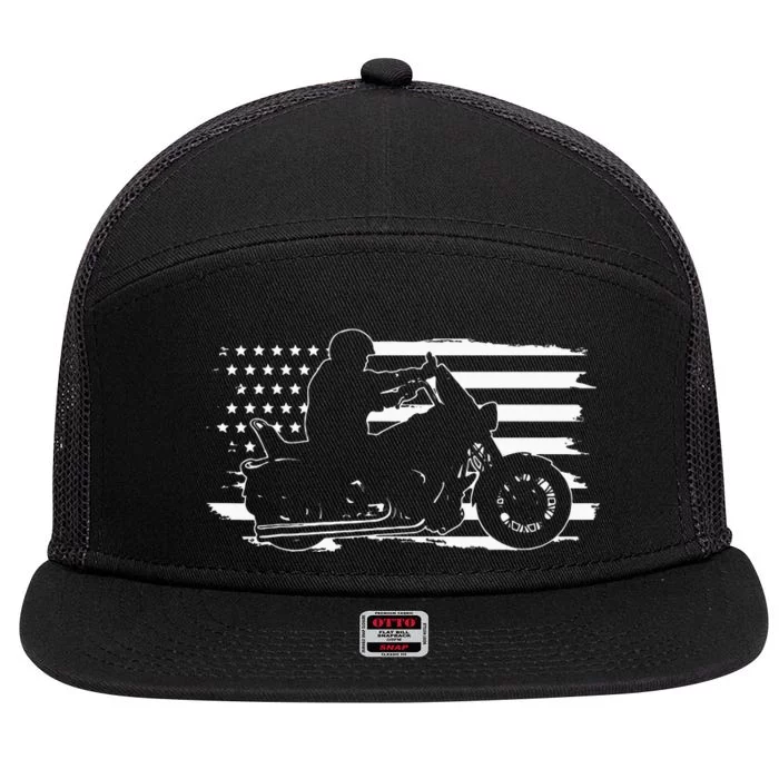 Patriotic Motorcycle Vintage American US Flag Biker 7 Panel Mesh Trucker Snapback Hat