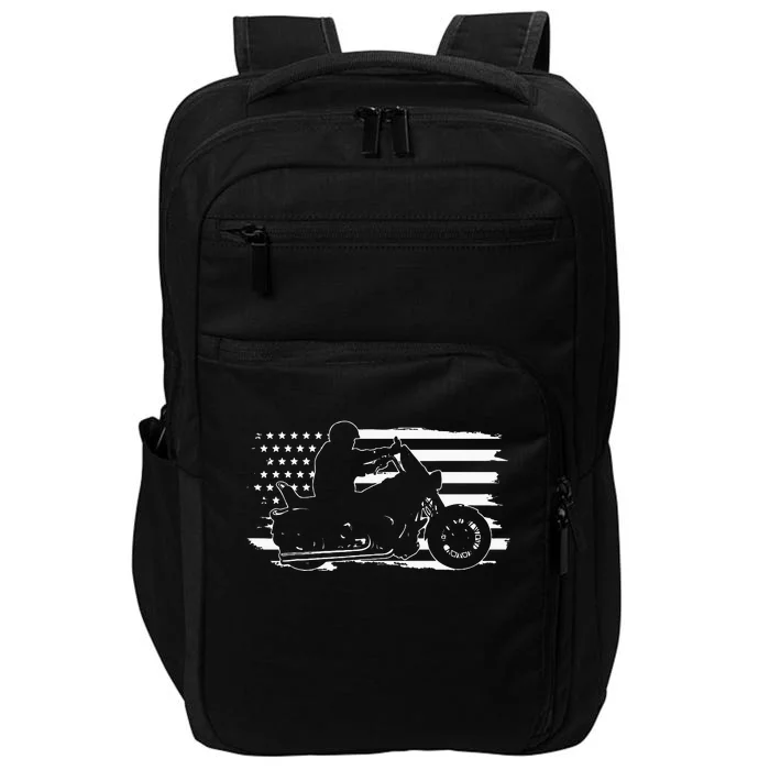 Patriotic Motorcycle Vintage American US Flag Biker Impact Tech Backpack