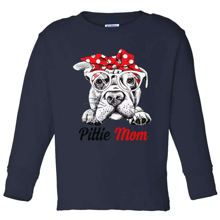 Pittie Mom With Red Bandana Headband Dog Mom Mothers Day Toddler Long Sleeve Shirt