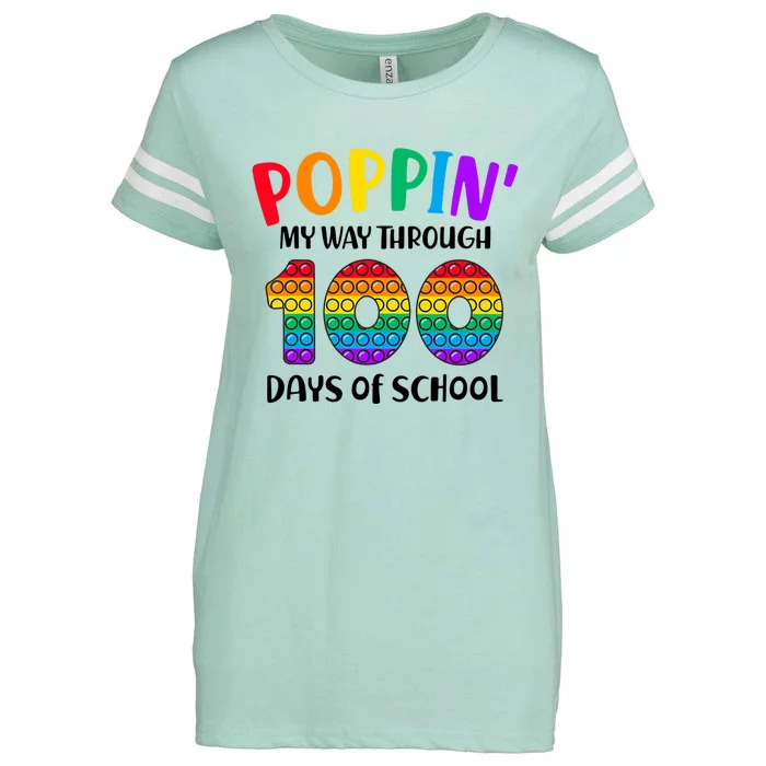 Poppin My Way Through 100 Days Of School Kids 100th Day Pop Enza Ladies Jersey Football T-Shirt