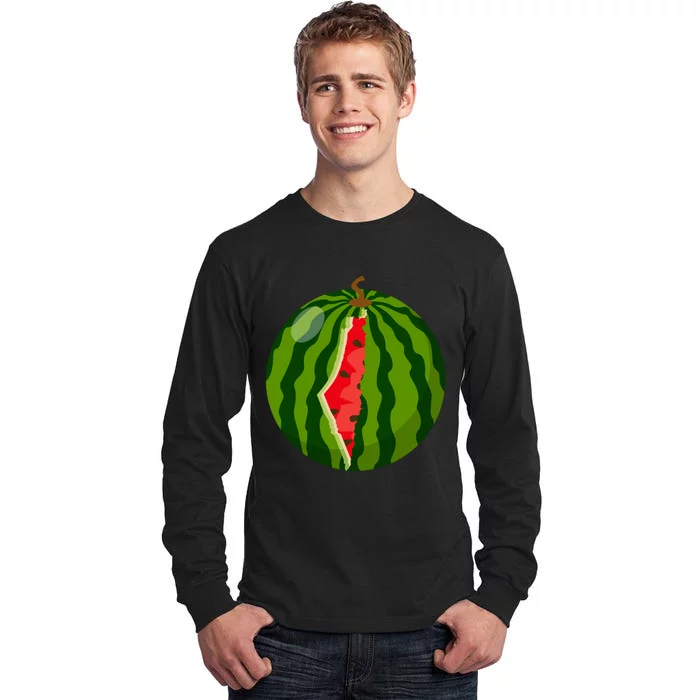 Palestine Map Watermelon Arabic Calligraphy Tall Long Sleeve T-Shirt