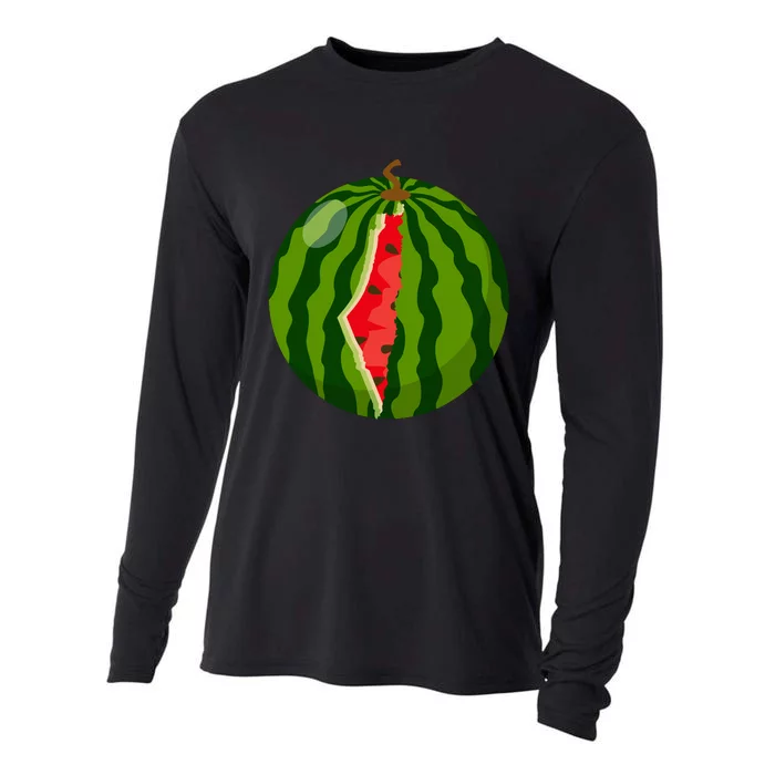 Palestine Map Watermelon Arabic Calligraphy Cooling Performance Long Sleeve Crew