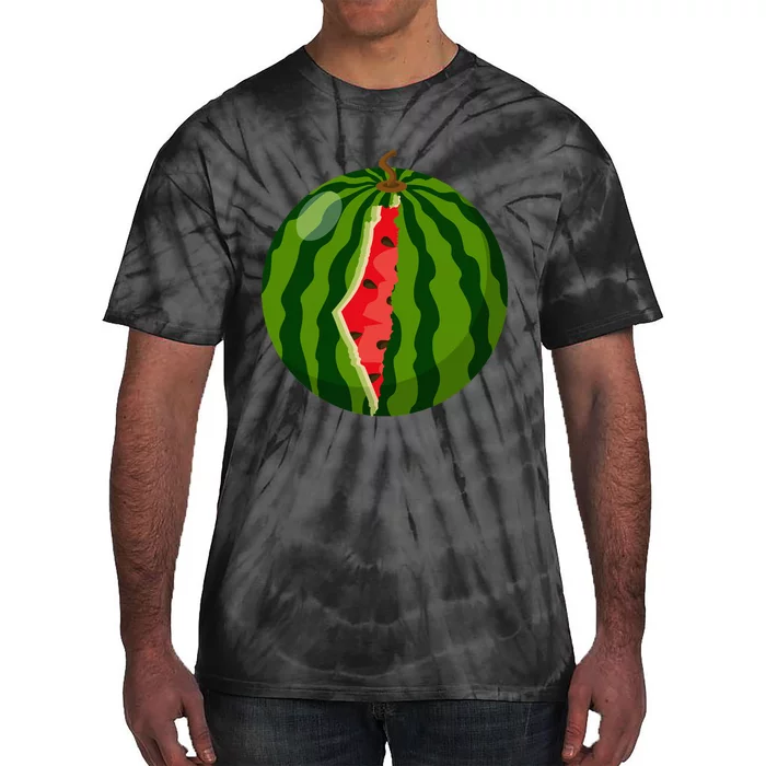 Palestine Map Watermelon Arabic Calligraphy Tie-Dye T-Shirt