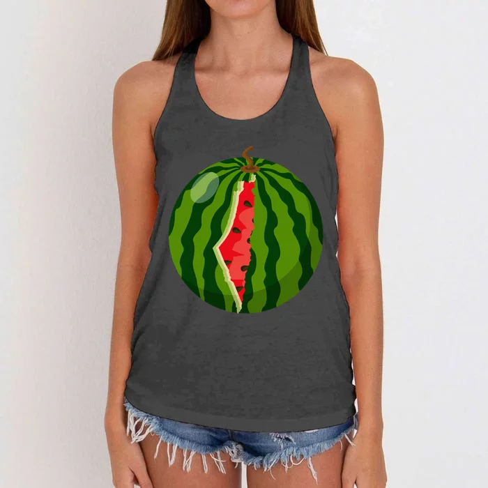 Palestine Map Watermelon Arabic Calligraphy Women's Knotted Racerback Tank