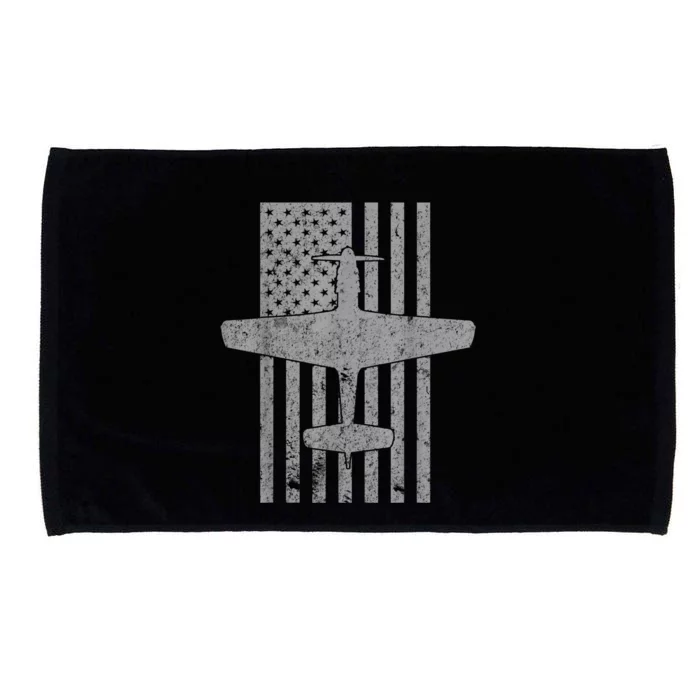 P51 Mustang WWII Fighter Airplane Vintage Flag Microfiber Hand Towel