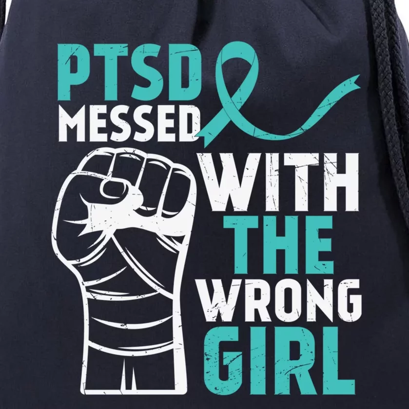 Ptsd Messed With The Wrong Soldier Veteran Fight Ptsd Gift Drawstring Bag