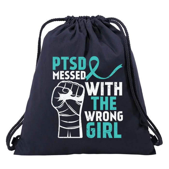 Ptsd Messed With The Wrong Soldier Veteran Fight Ptsd Gift Drawstring Bag