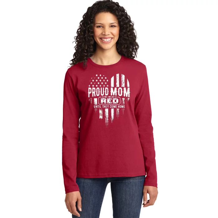 Proud Mom We Wear Red Friday Military Ladies Long Sleeve Shirt