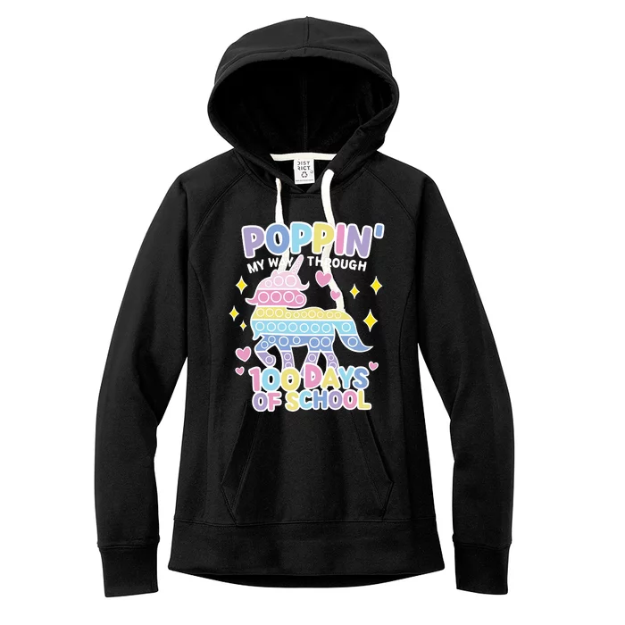 Poppin' My Way Through 100 Days Of School Rainbow Unicorn Fidget Toy Women's Fleece Hoodie