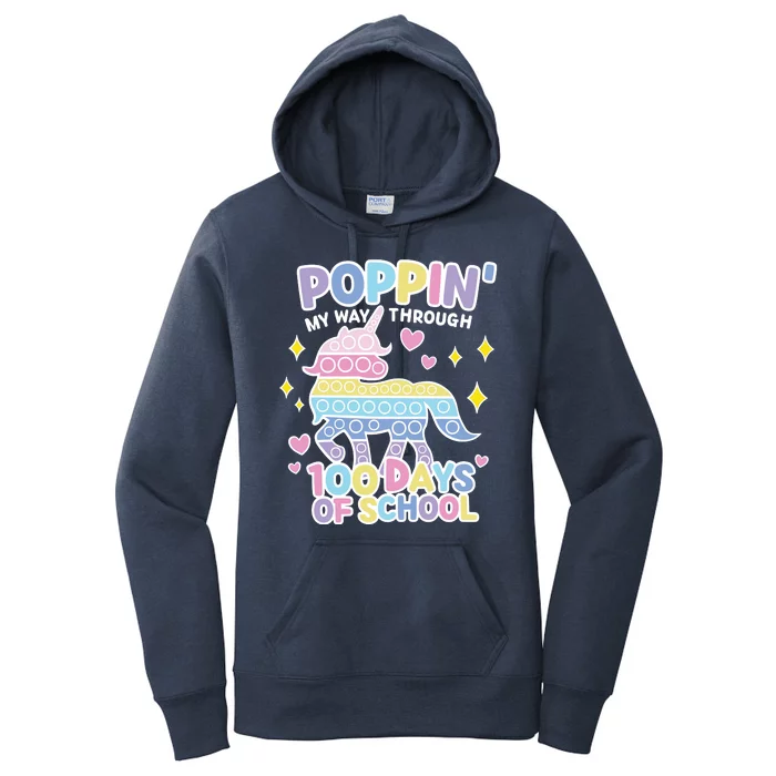 Poppin' My Way Through 100 Days Of School Rainbow Unicorn Fidget Toy Women's Pullover Hoodie