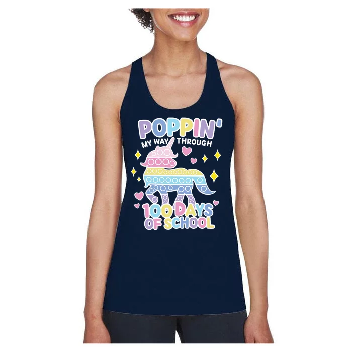 Poppin' My Way Through 100 Days Of School Rainbow Unicorn Fidget Toy Women's Racerback Tank