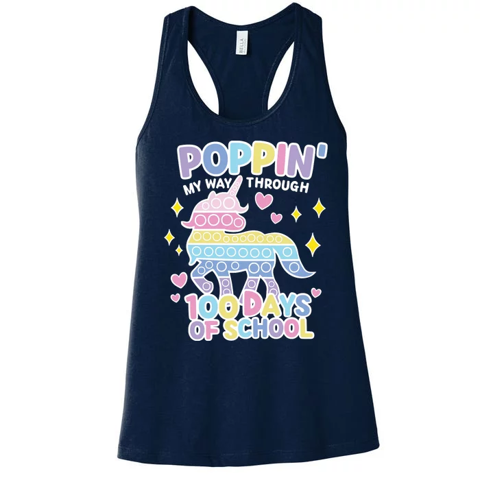 Poppin' My Way Through 100 Days Of School Rainbow Unicorn Fidget Toy Women's Racerback Tank