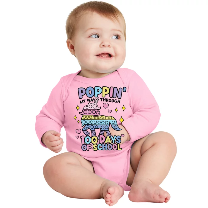 Poppin' My Way Through 100 Days Of School Rainbow Unicorn Fidget Toy Baby Long Sleeve Bodysuit