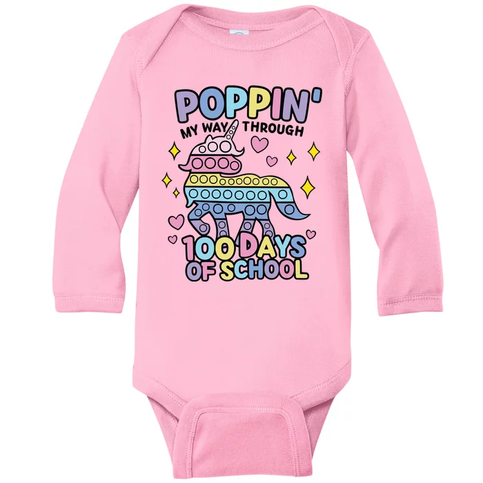 Poppin' My Way Through 100 Days Of School Rainbow Unicorn Fidget Toy Baby Long Sleeve Bodysuit