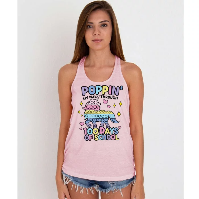 Poppin' My Way Through 100 Days Of School Rainbow Unicorn Fidget Toy Women's Knotted Racerback Tank