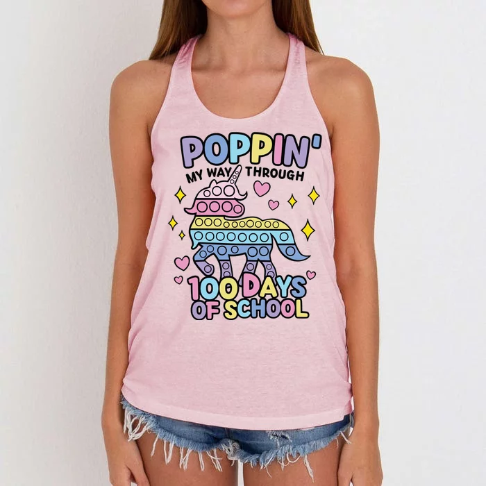 Poppin' My Way Through 100 Days Of School Rainbow Unicorn Fidget Toy Women's Knotted Racerback Tank