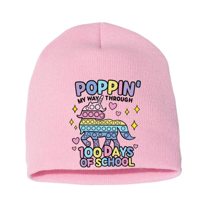 Poppin' My Way Through 100 Days Of School Rainbow Unicorn Fidget Toy Short Acrylic Beanie