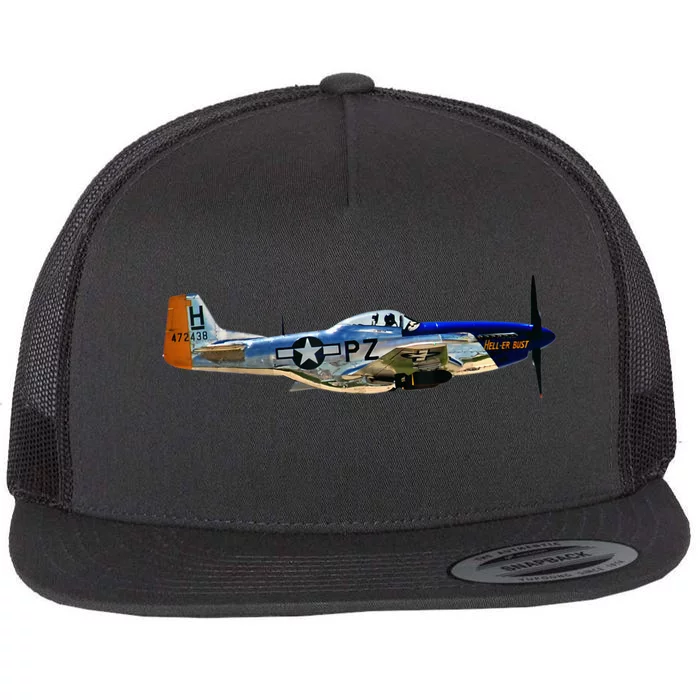 P51 Mustang WWII Fighter Plane US Military Aviation History Flat Bill Trucker Hat