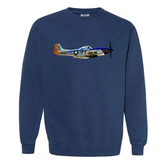 P51 Mustang WWII Fighter Plane US Military Aviation History Garment-Dyed Sweatshirt