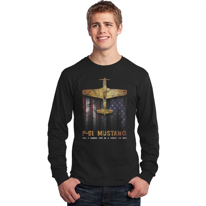 P51 Mustang WWII Fighter Plane Long Sleeve Shirt