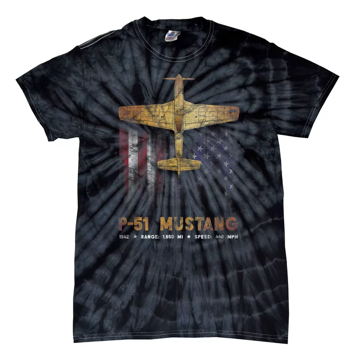 P51 Mustang WWII Fighter Plane Tie-Dye T-Shirt