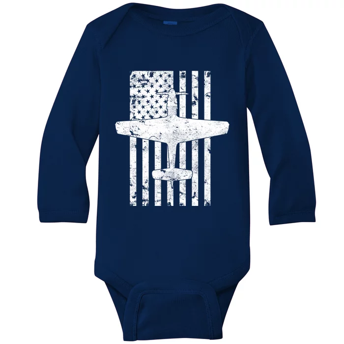 P51 Mustang Wwii Fighter Airplane Vintage Flag Gift Baby Long Sleeve Bodysuit