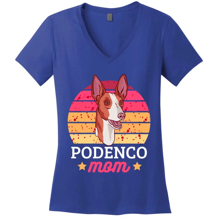 Podenco Mom With A Dog Funny Gift Women's V-Neck T-Shirt