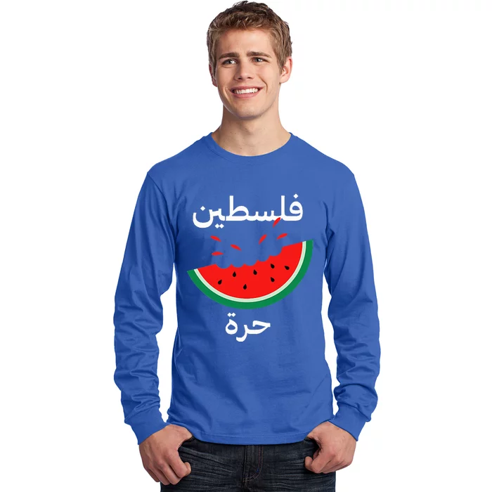 Palestine Map Watermelon Arabic Calligraphy Long Sleeve Shirt