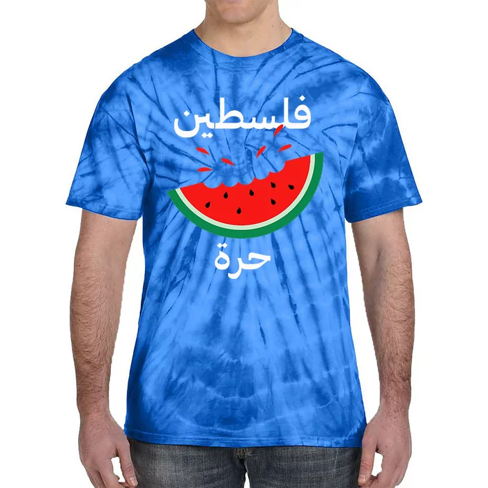 Palestine Map Watermelon Arabic Calligraphy Tie-Dye T-Shirt