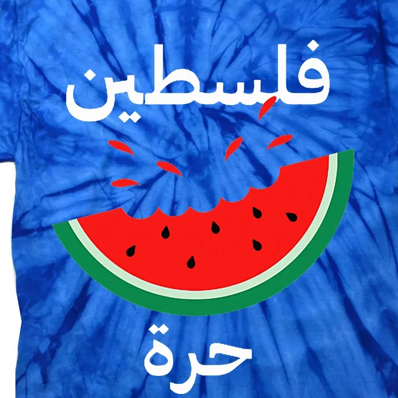 Palestine Map Watermelon Arabic Calligraphy Tie-Dye T-Shirt