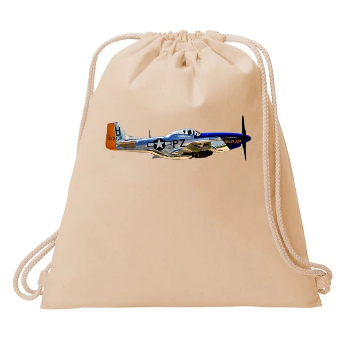 P51 Mustang WWII Fighter Plane US Military Aviation History Drawstring Bag