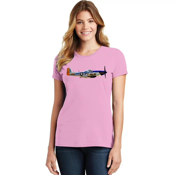 P51 Mustang WWII Fighter Plane US Military Aviation History Women's T-Shirt