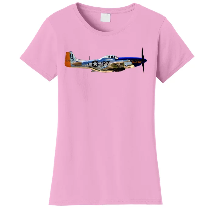 P51 Mustang WWII Fighter Plane US Military Aviation History Women's T-Shirt