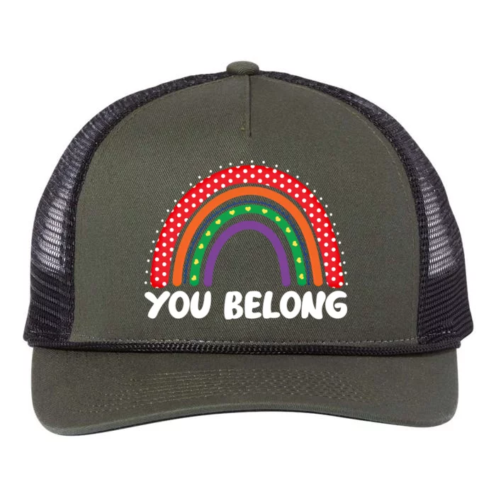 Pride Month You Belong Lgbt Rainbow Flag Gift Retro Rope Trucker Hat Cap