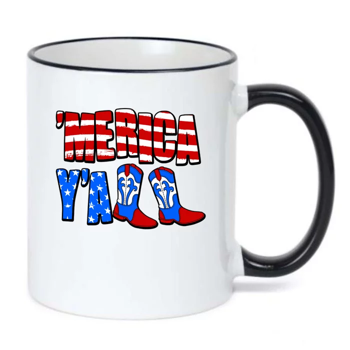 Patriotic Merica Yall Cowboy Cowgirl Boots Black Color Changing Mug