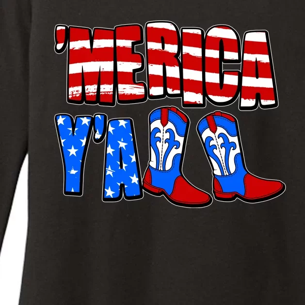 Patriotic Merica Yall Cowboy Cowgirl Boots Womens CVC Long Sleeve Shirt