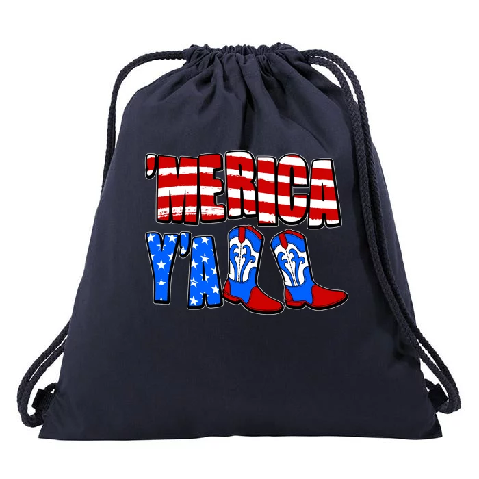 Patriotic Merica Yall Cowboy Cowgirl Boots Drawstring Bag