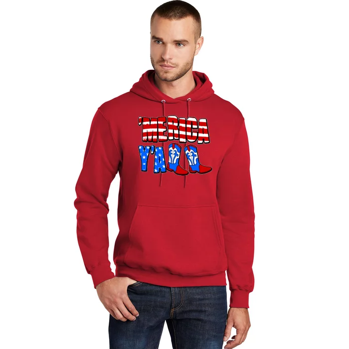 Patriotic Merica Yall Cowboy Cowgirl Boots Hoodie