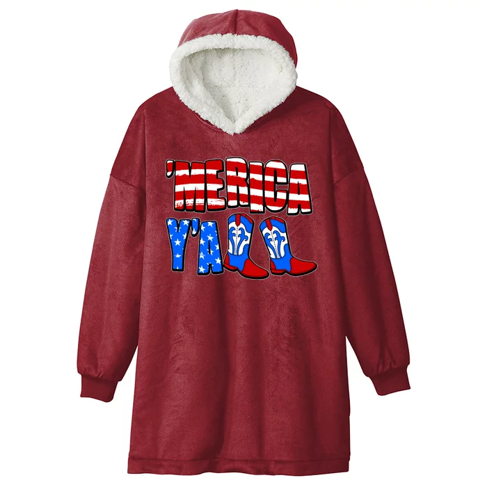 Patriotic Merica Yall Cowboy Cowgirl Boots Hooded Wearable Blanket