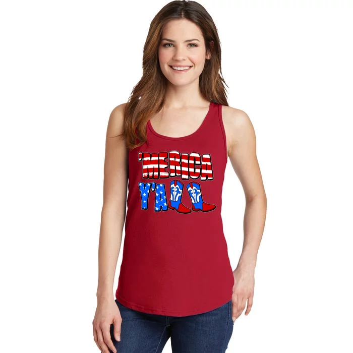 Patriotic Merica Yall Cowboy Cowgirl Boots Ladies Essential Tank