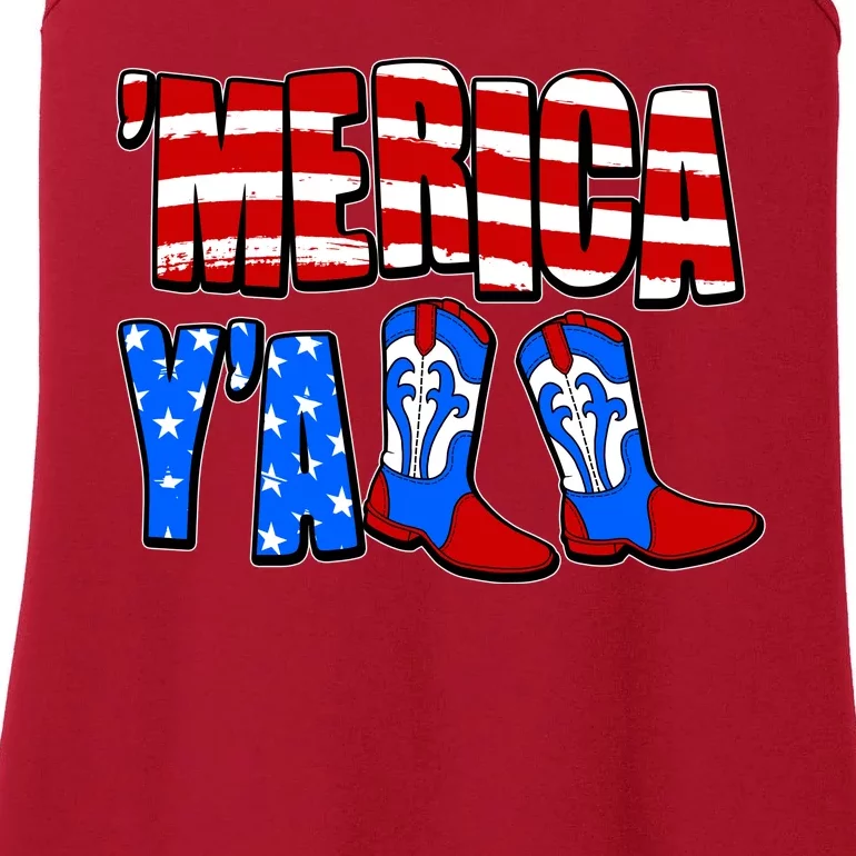 Patriotic Merica Yall Cowboy Cowgirl Boots Ladies Essential Tank