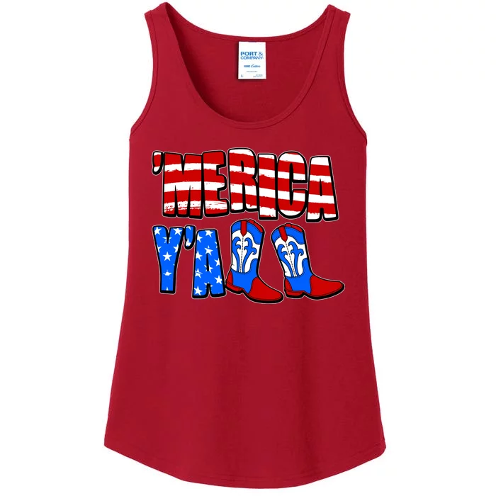 Patriotic Merica Yall Cowboy Cowgirl Boots Ladies Essential Tank