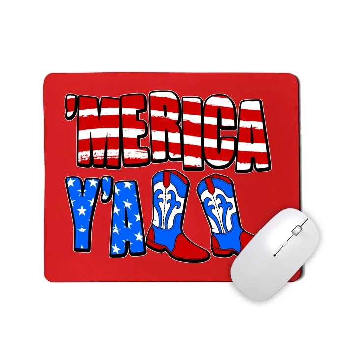 Patriotic Merica Yall Cowboy Cowgirl Boots Mousepad