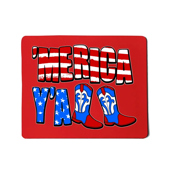 Patriotic Merica Yall Cowboy Cowgirl Boots Mousepad