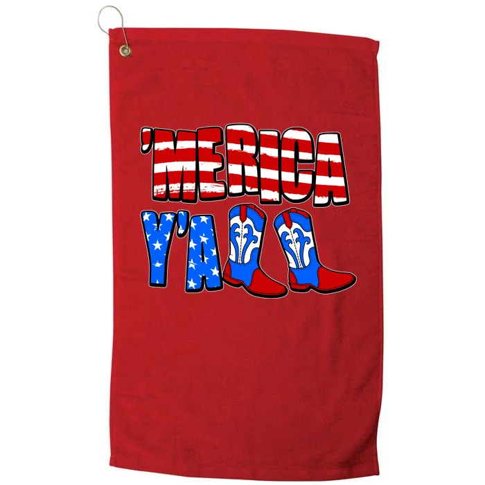 Patriotic Merica Yall Cowboy Cowgirl Boots Platinum Collection Golf Towel