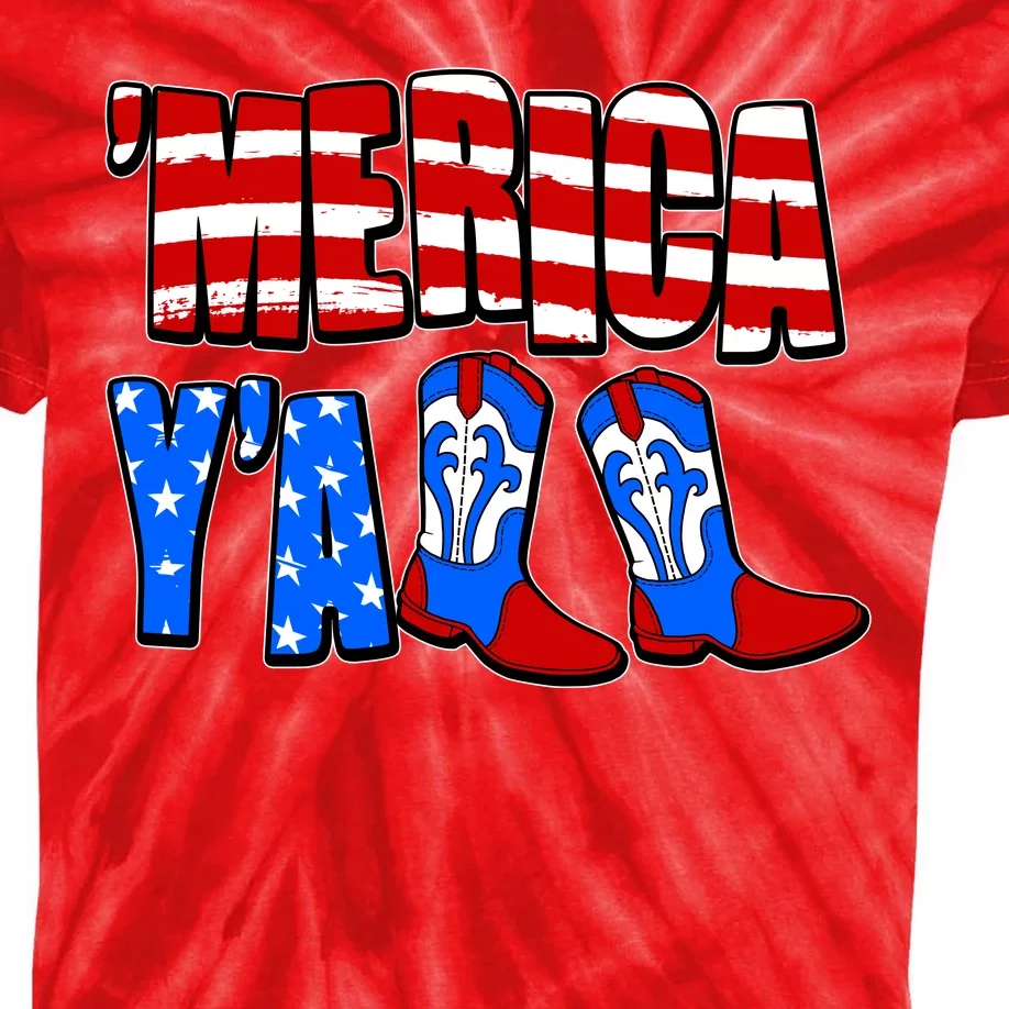 Patriotic Merica Yall Cowboy Cowgirl Boots Kids Tie-Dye T-Shirt