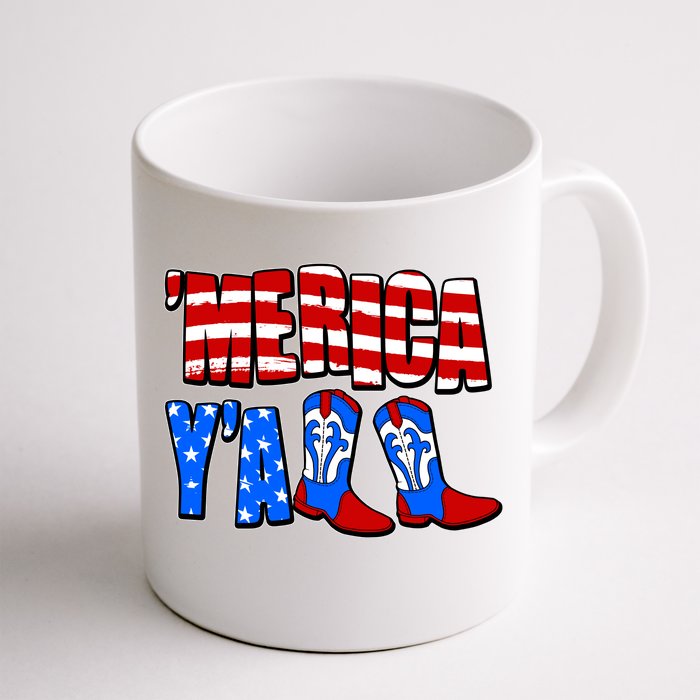 Patriotic Merica Yall Cowboy Cowgirl Boots Front & Back Coffee Mug